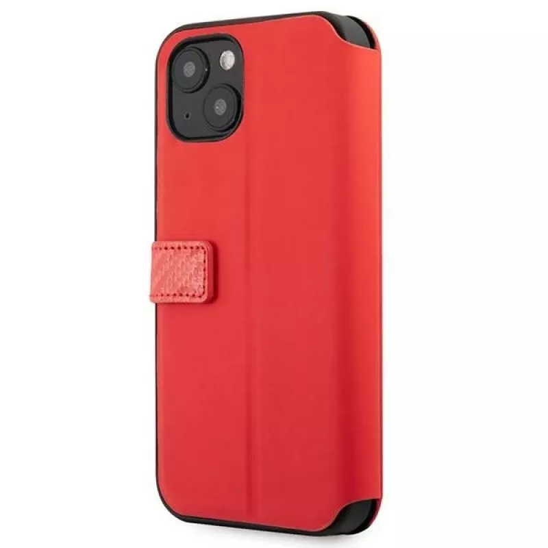 Ferrari FESAXFLBKP13SRE On Track Carbon Stripe Book Case voor iPhone 13 mini, rood
