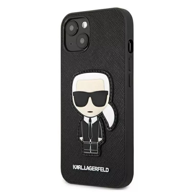 Karl Lagerfeld KLHCP13SOKPK iPhone 13 Mini 5,4 inch zwarte hardcase Saffiano Ikonik Karl Patch