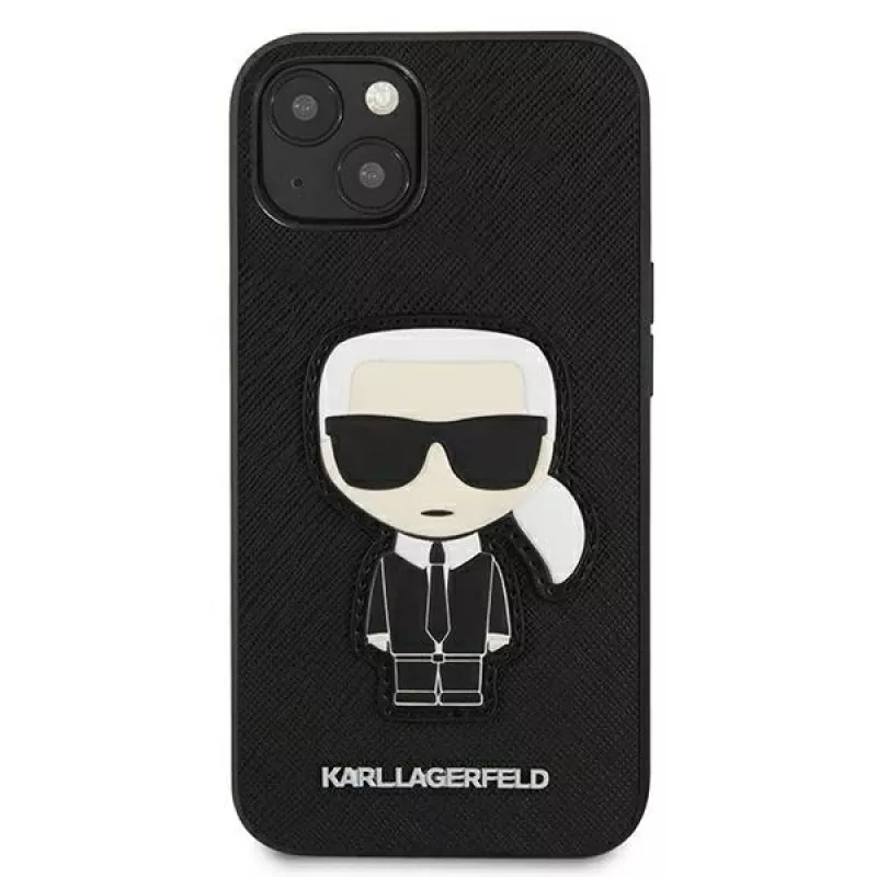 Karl Lagerfeld KLHCP13SOKPK iPhone 13 Mini 5,4 inch zwarte hardcase Saffiano Ikonik Karl Patch