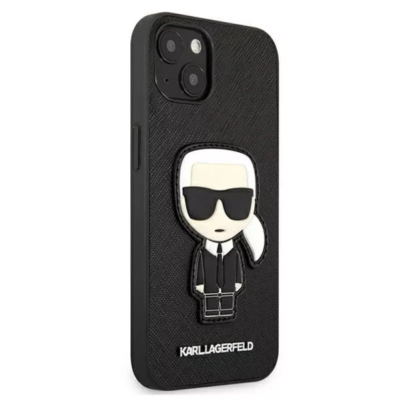 Karl Lagerfeld KLHCP13SOKPK iPhone 13 Mini 5,4 inch zwarte hardcase Saffiano Ikonik Karl Patch
