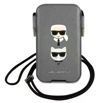 Karl Lagerfeld Ikonik hardcase voor Apple iPhone 12 Pro Max, grijs Saffiano PU, Karl & Choupette Head-design