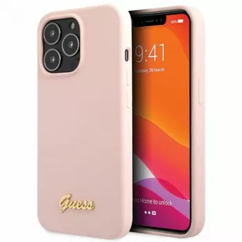 Guess siliconen Script Gold Logo hardcase voor Apple iPhone 13 Pro Max 6,7 inch - lichtroze