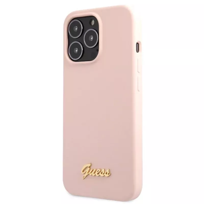 Guess siliconen Script Gold Logo hardcase voor Apple iPhone 13 Pro Max 6,7 inch - lichtroze