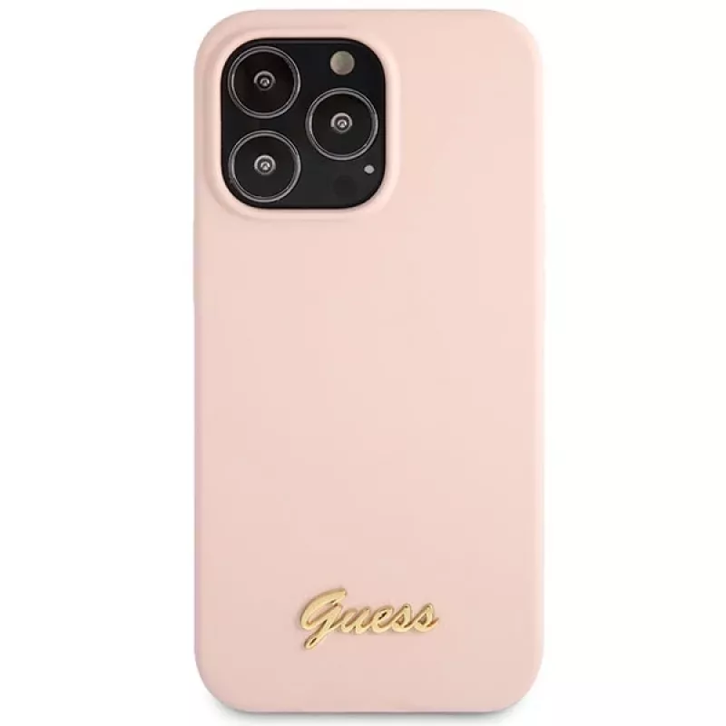 Guess siliconen Script Gold Logo hardcase voor Apple iPhone 13 Pro Max 6,7 inch - lichtroze