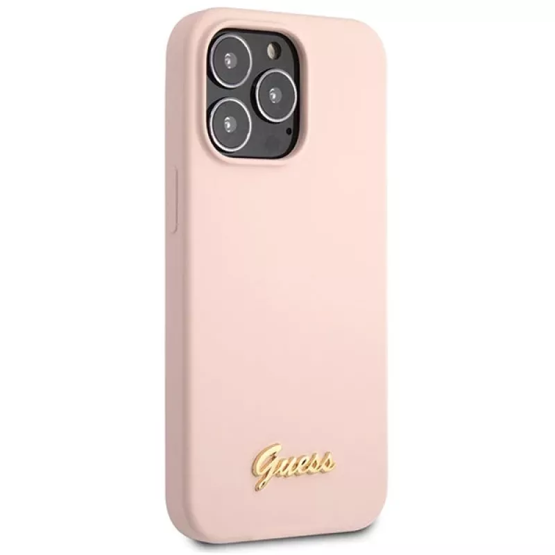 Guess siliconen Script Gold Logo hardcase voor Apple iPhone 13 Pro Max 6,7 inch - lichtroze