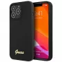 Guess GUHCP13XLSLMGBK iPhone 13 Pro Max 6,7 inch zwarte siliconen hoes met gouden Script-logo