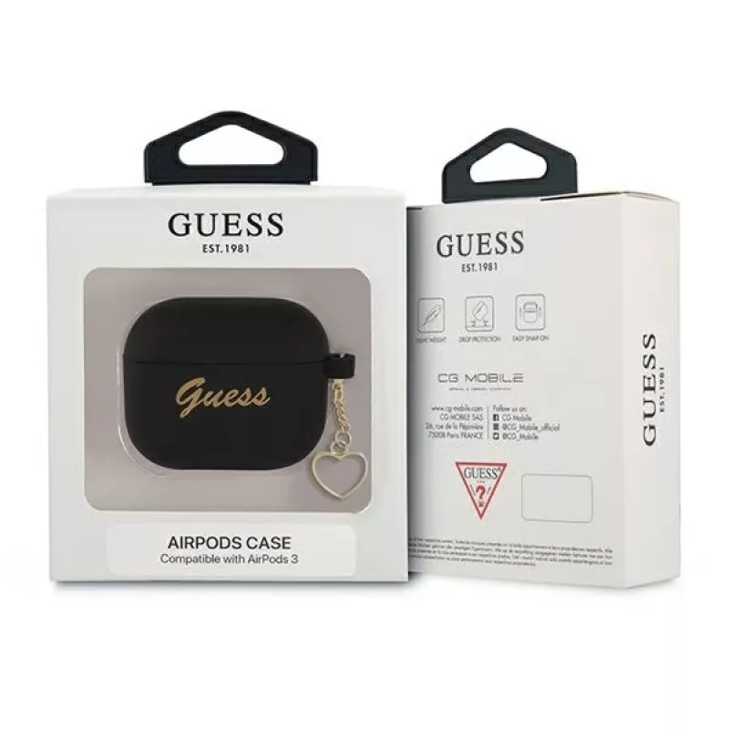 Guess GUA3LSCHSK AirPods 3 siliconen hoesje zwart Charm Heart Collection