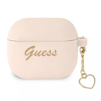 Guess GUA3LSCHSP Charm Heart Collection siliconen hoesje voor Apple AirPods 3e generatie - roze