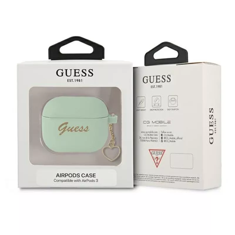 Guess GUA3LSCHSN AirPods 3 hoes groen siliconen Charm Heart Collection