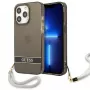 Guess GUHCP13LHTSGSK transparante hardcase met handkoord voor Apple iPhone 13 Pro / iPhone 13, zwart