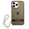 Guess GUHCP13LHTSGSK transparante hardcase met handkoord voor Apple iPhone 13 Pro / iPhone 13, zwart