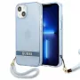 Guess GUHCP13SHTSGSB iPhone 13 mini 5,4 inch blauwe transparante hardcase met draagriem