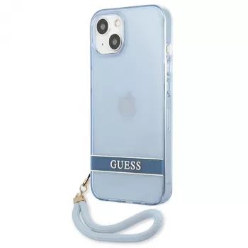 Guess GUHCP13SHTSGSB iPhone 13 mini 5,4 inch blauwe transparante hardcase met draagriem