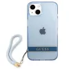 Guess GUHCP13SHTSGSB iPhone 13 mini 5,4 inch blauwe transparante hardcase met draagriem