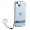 Guess GUHCP13SHTSGSB iPhone 13 mini 5,4 inch blauwe transparante hardcase met draagriem