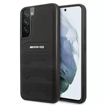 AMG AMHCS22MGSEBK hardcase leer met reliëflijnen voor Samsung Galaxy S22+ (SM-S906) - zwart