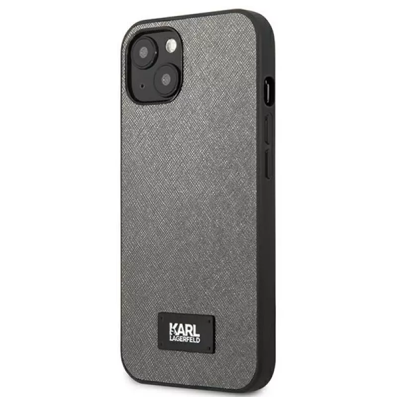 Karl Lagerfeld Saffiano Plaque hardcase voor Apple iPhone 13 Mini 5,4 inch - zilver