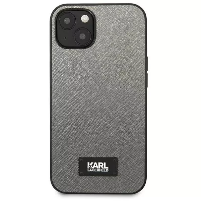 Karl Lagerfeld Saffiano Plaque hardcase voor Apple iPhone 13 Mini 5,4 inch - zilver