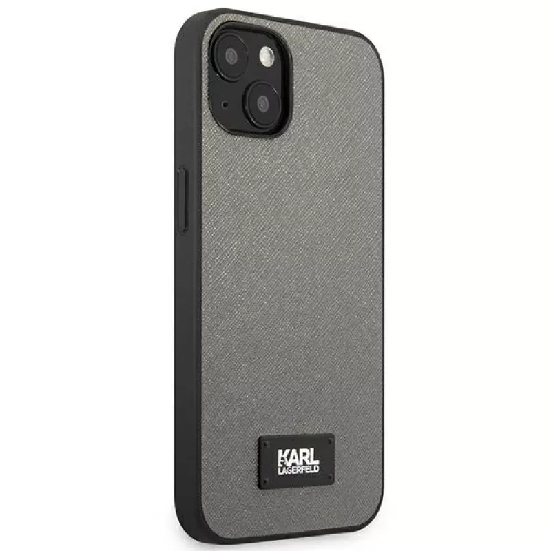 Karl Lagerfeld Saffiano Plaque hardcase voor Apple iPhone 13 Mini 5,4 inch - zilver