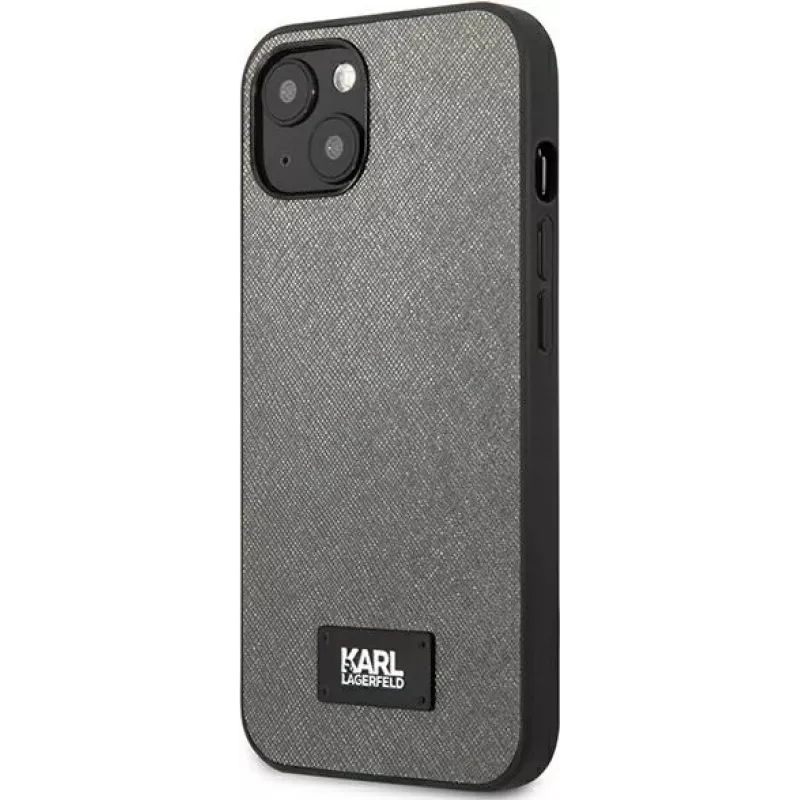 Karl Lagerfeld KLHCP13MSFMP2DG Saffiano Plaque hardcase voor iPhone 13/14/15 6,1 inch - zilver