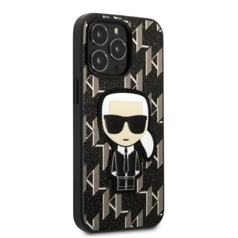 Karl Lagerfeld KLHCP13LPMNIKBK Hard Case voor iPhone 13 Pro / 13 6,1 inch zwart Monogram Ikonik Patch
