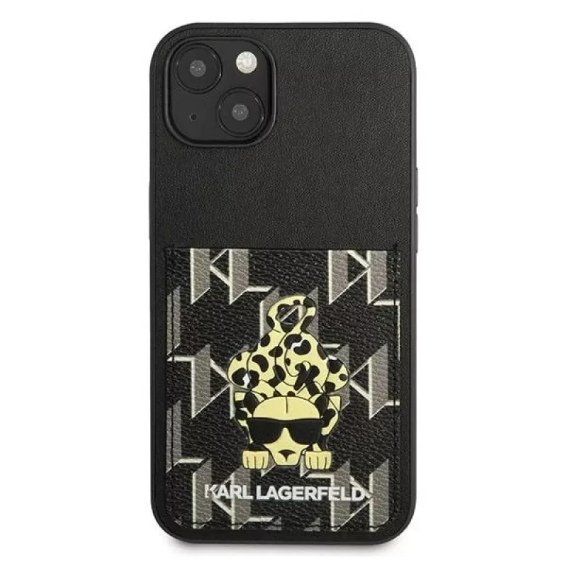 Karl Lagerfeld KF001284 Karlimals Cardslot hardcase voor iPhone 13/14/15 6,1 inch zwart