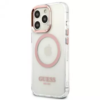 Guess Metal Outline MagSafe hardcase voor iPhone 13 Pro / 13 6,1 inch - roze