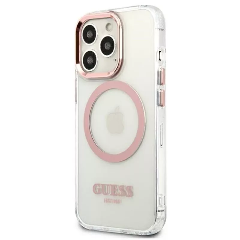 Guess Metal Outline MagSafe hardcase voor iPhone 13 Pro / 13 6,1 inch - roze