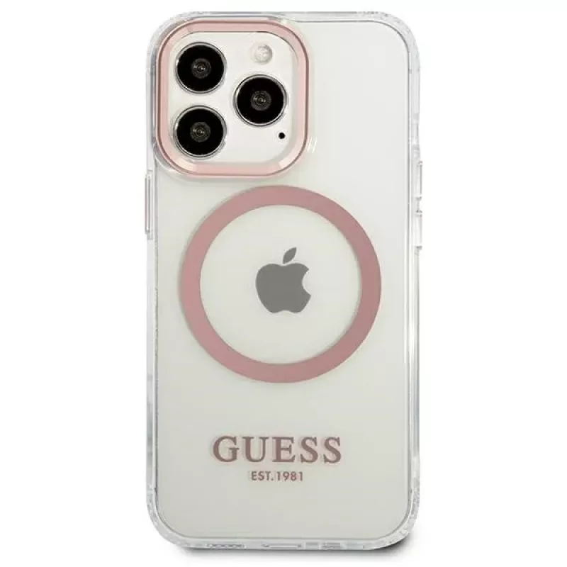 Guess Metal Outline MagSafe hardcase voor iPhone 13 Pro / 13 6,1 inch - roze