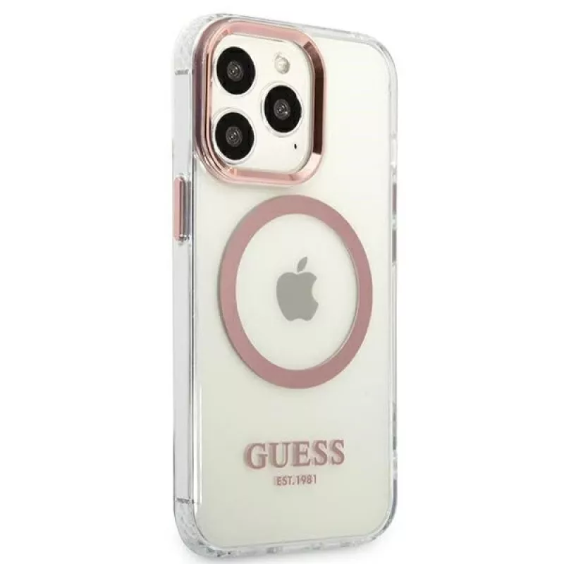 Guess Metal Outline MagSafe hardcase voor iPhone 13 Pro / 13 6,1 inch - roze
