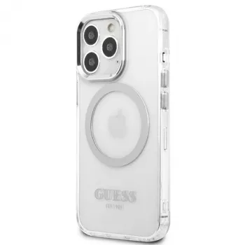Guess GUHMP13LHTRMS Metal Outline MagSafe hardcase voor iPhone 13 Pro / iPhone 13 6,1 inch - zilver