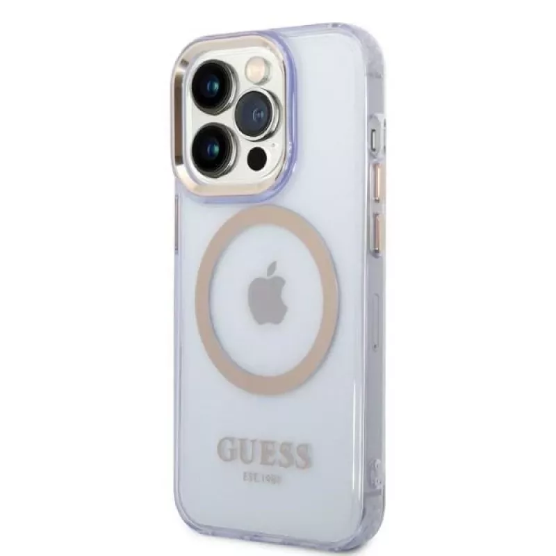 Guess Gold Outline Translucent hardcase voor Apple iPhone 14 Pro 6,1 inch - paars