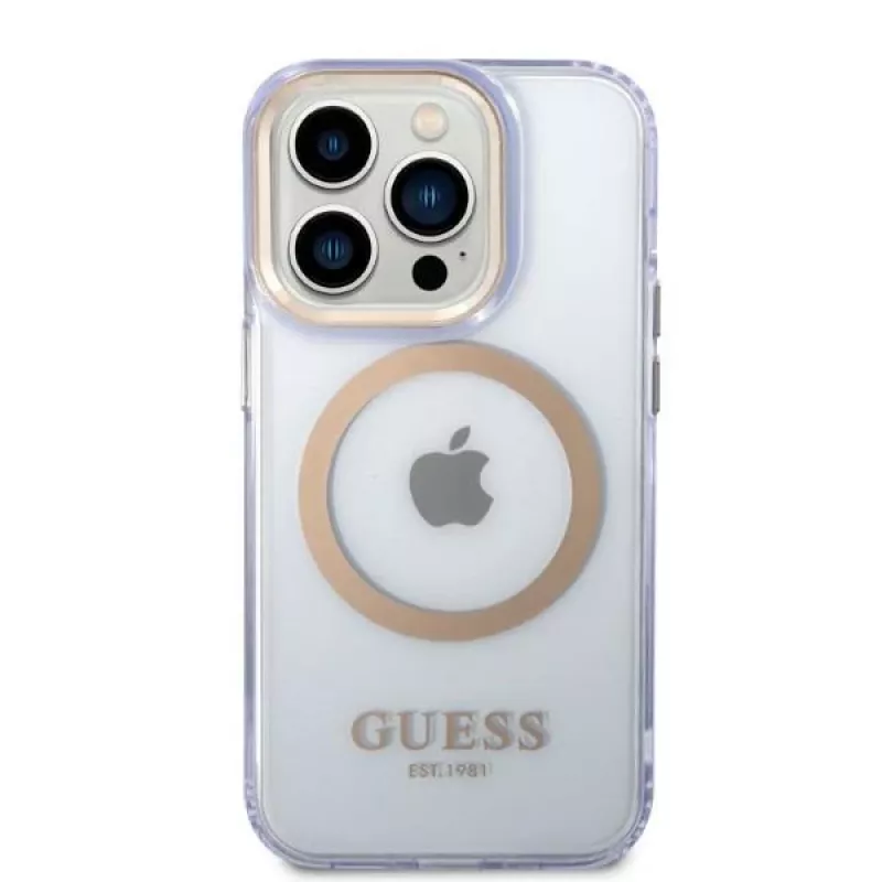 Guess Gold Outline Translucent hardcase voor Apple iPhone 14 Pro 6,1 inch - paars