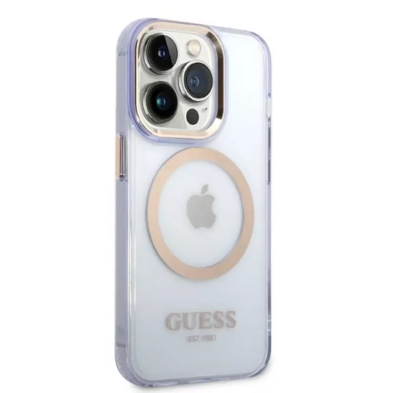 Guess Gold Outline Translucent hardcase voor Apple iPhone 14 Pro 6,1 inch - paars