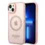 Guess Gold Outline Translucent MagSafe hardcase voor iPhone 13/14/15 6,1 inch roze