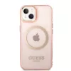 Guess Gold Outline Translucent MagSafe hardcase voor iPhone 13/14/15 6,1 inch roze