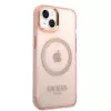 Guess Gold Outline Translucent MagSafe hardcase voor iPhone 13/14/15 6,1 inch roze