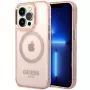 Guess Gold Outline Translucent MagSafe case voor iPhone 14 Pro Max 6,7 inch roze hardcase