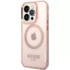 Guess Gold Outline Translucent MagSafe case voor iPhone 14 Pro Max 6,7 inch roze hardcase