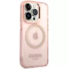 Guess Gold Outline Translucent MagSafe case voor iPhone 14 Pro Max 6,7 inch roze hardcase