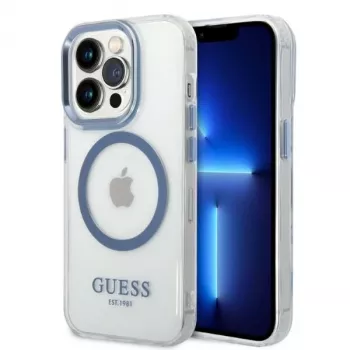 Guess Metal Outline MagSafe hardcase voor Apple iPhone 14 Pro Max 6,7 inch - blauw