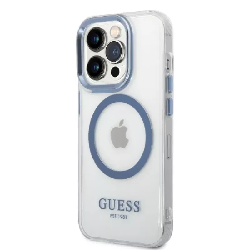 Guess Metal Outline MagSafe hardcase voor Apple iPhone 14 Pro Max 6,7 inch - blauw