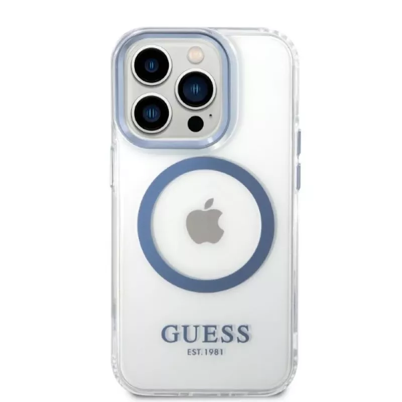 Guess Metal Outline MagSafe hardcase voor Apple iPhone 14 Pro Max 6,7 inch - blauw