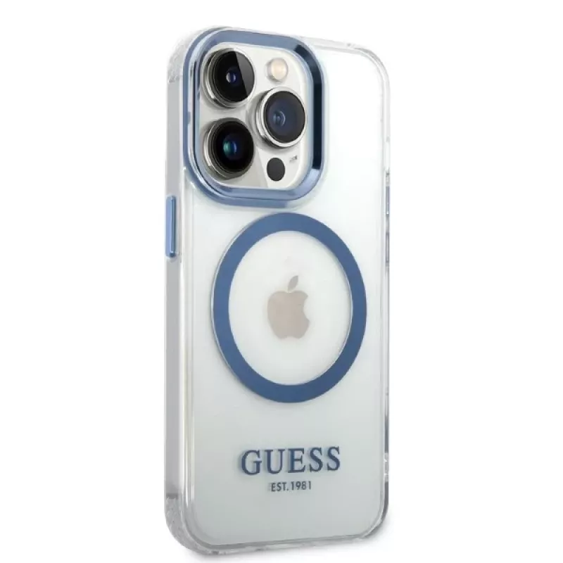 Guess Metal Outline MagSafe hardcase voor Apple iPhone 14 Pro Max 6,7 inch - blauw