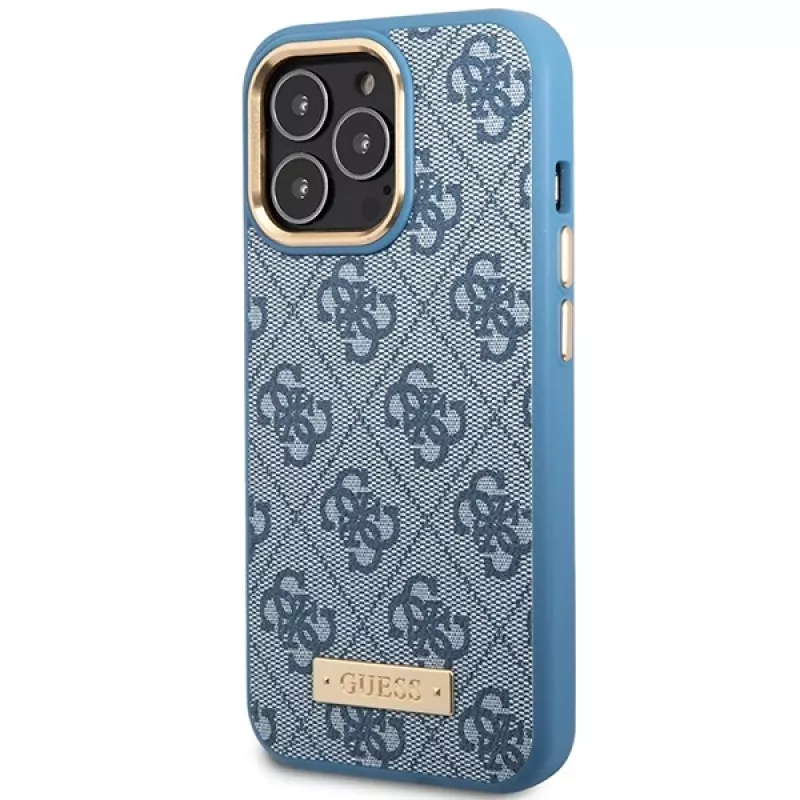 Guess GUHMP14LU4GPRB iPhone 14 Pro 6,1 inch blauwe hardcase 4G Logo Plate MagSafe