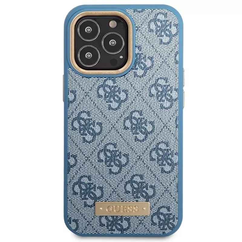 Guess GUHMP14LU4GPRB iPhone 14 Pro 6,1 inch blauwe hardcase 4G Logo Plate MagSafe