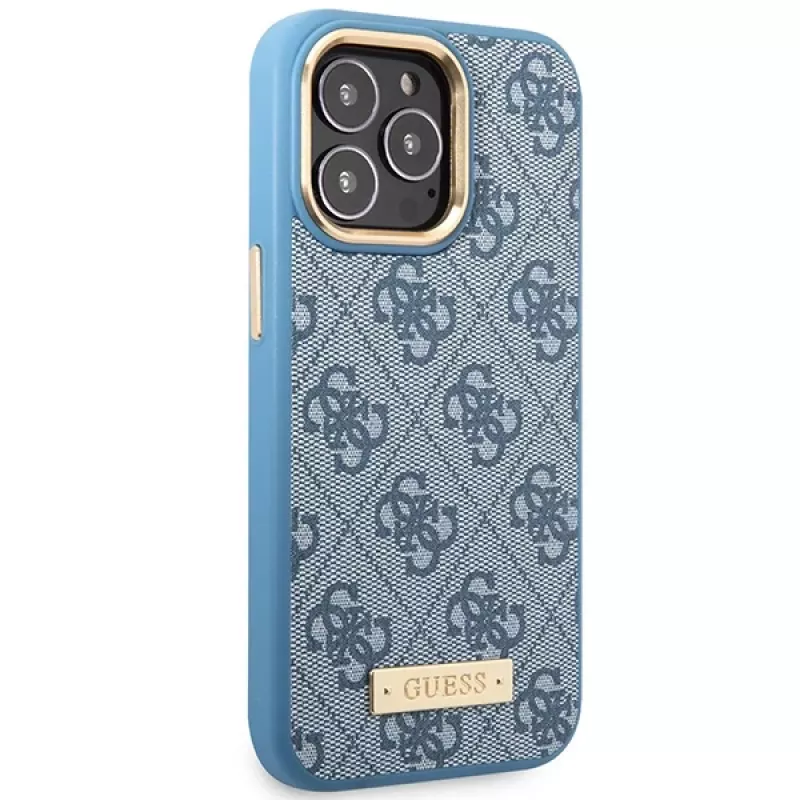Guess GUHMP14LU4GPRB iPhone 14 Pro 6,1 inch blauwe hardcase 4G Logo Plate MagSafe