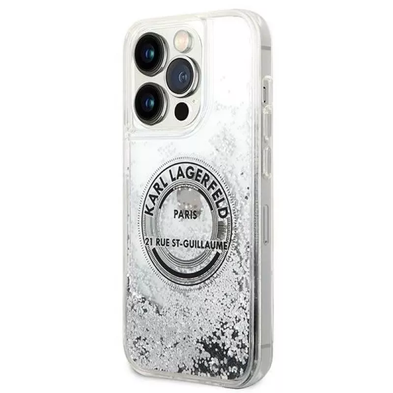 Karl Lagerfeld iPhone 14 Pro 6,1 inch hardcase Liquid Glitter RSG zilver