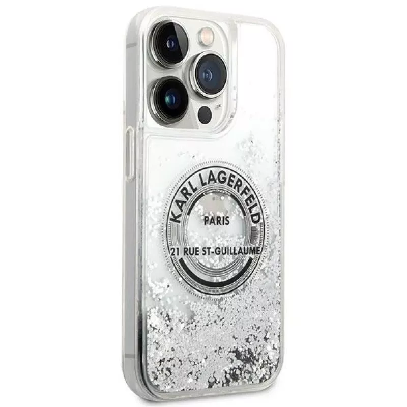 Karl Lagerfeld iPhone 14 Pro 6,1 inch hardcase Liquid Glitter RSG zilver