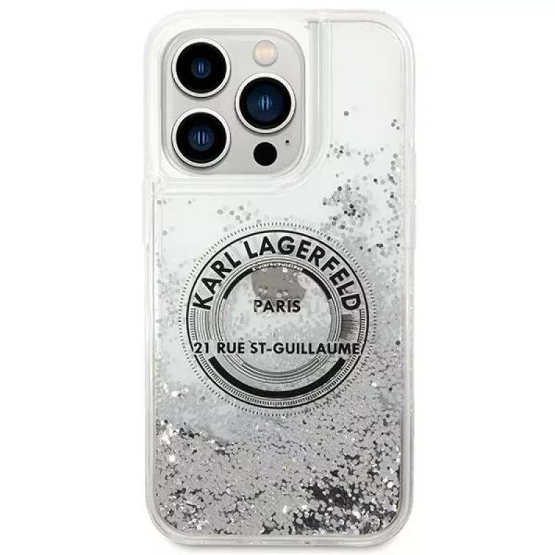 Karl Lagerfeld KLHCP14XLCRSGRS Liquid Glitter Hard Case voor Apple iPhone 14 Pro Max 6,7 inch zilver